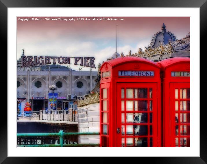 Brighton Phone Boxes And Pier Framed Mounted Print by Colin Williams Photography