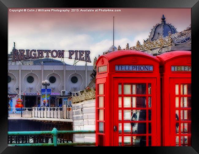 Brighton Phone Boxes And Pier Framed Print by Colin Williams Photography