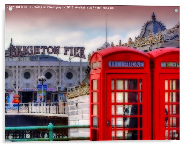 Brighton Phone Boxes And Pier Acrylic by Colin Williams Photography