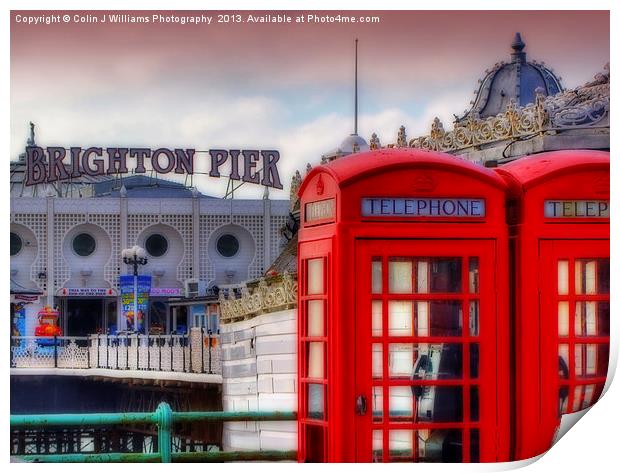 Brighton Phone Boxes And Pier Print by Colin Williams Photography