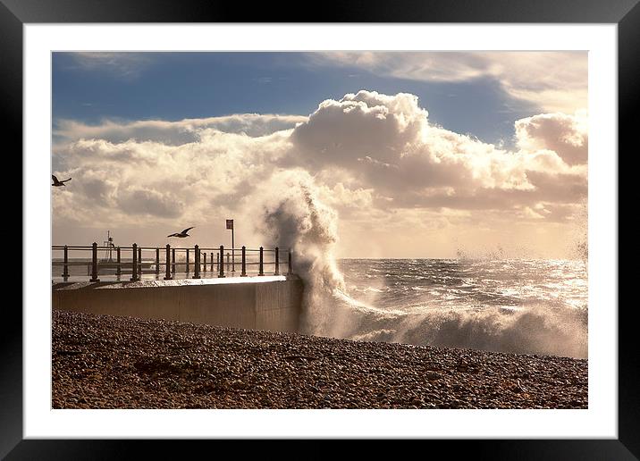 Storm Waves Splashing Over Harbour Arm, Old Town,  Framed Mounted Print by Christine Kerioak