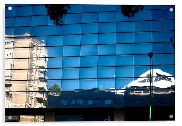 Reflection on a building Acrylic by Jose Manuel Espigares Garc