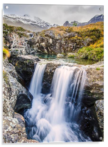 Glen Brittle Waterfall Acrylic by Richard Peck
