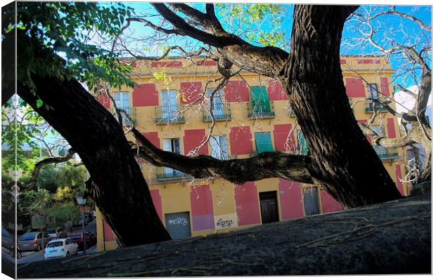 Building behind some trees Canvas Print by Jose Manuel Espigares Garc