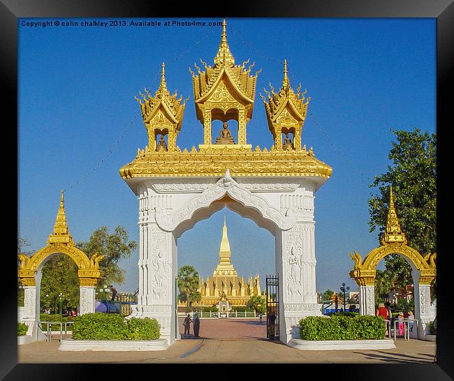 Pha That Luang - Main gate Framed Print by colin chalkley