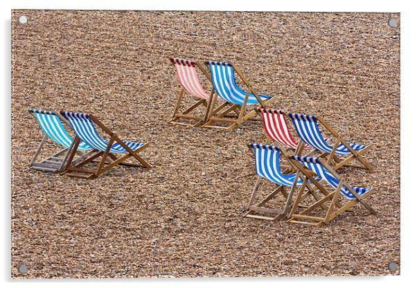 Deckchairs on a Blustery Brighton Beach Acrylic by Wendy Williams CPAGB
