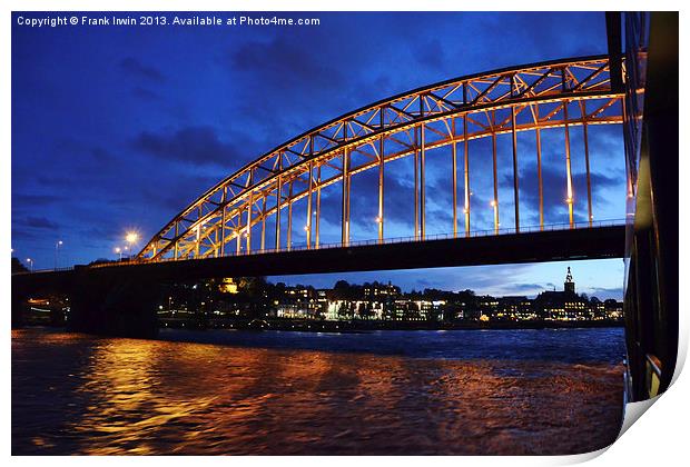 A Rhine bridge at night. Print by Frank Irwin
