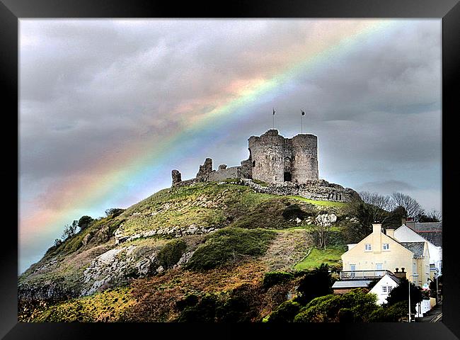 Rainbow over the castle Framed Print by Irene Burdell
