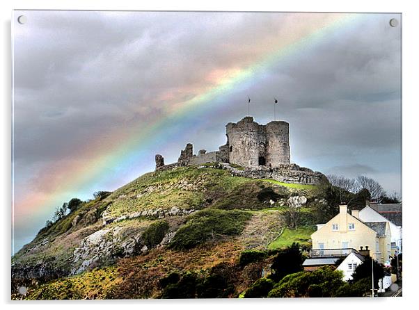 Rainbow over the castle Acrylic by Irene Burdell