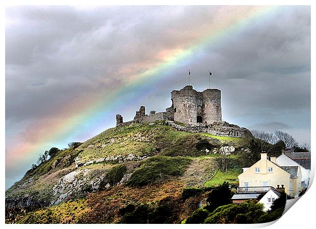 Rainbow over the castle Print by Irene Burdell