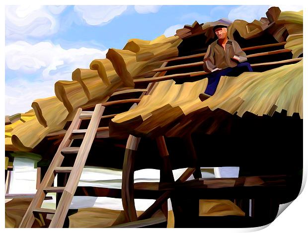Thatching the Wellhouse Print by Trevor Butcher