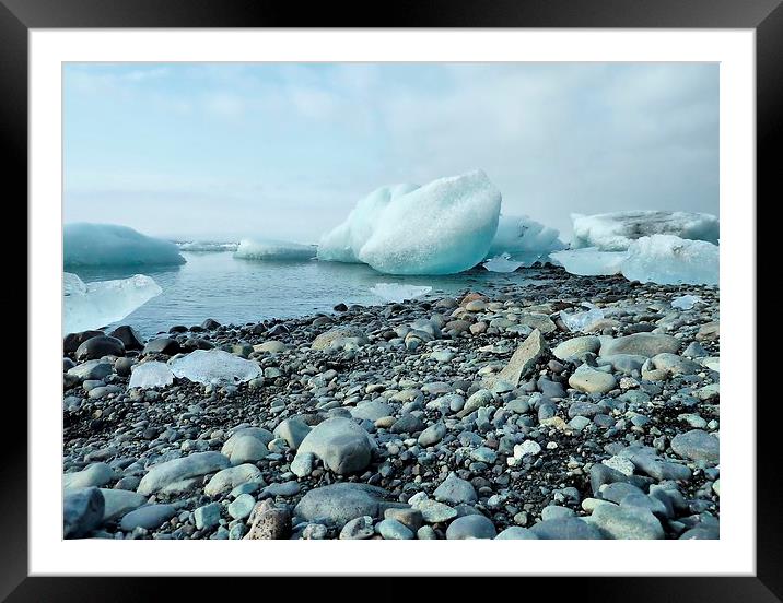 Iceland, Stones and Ice Framed Mounted Print by Robert Cane