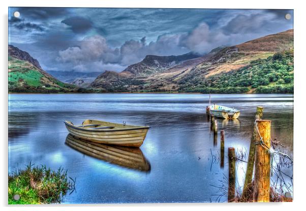 Llyn Nantlle fishing boats Acrylic by Pete Lawless