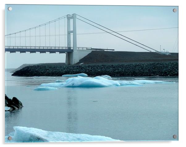 Iceland, Suspension Bridge Acrylic by Robert Cane
