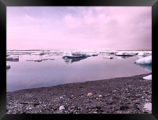 Iceland, Lake, Pink Tint Framed Print by Robert Cane