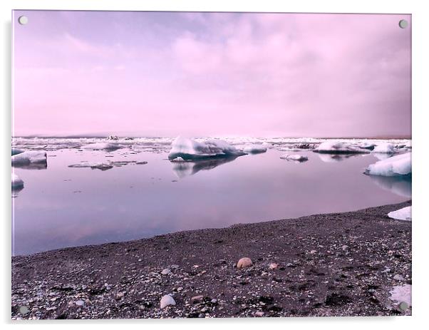 Iceland, Lake, Pink Tint Acrylic by Robert Cane