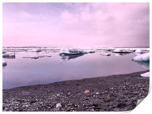 Iceland, Lake, Pink Tint Print by Robert Cane