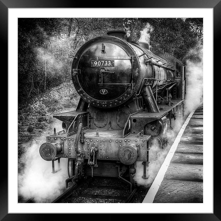 Under Steam Again. Mono. Framed Mounted Print by Colin Metcalf