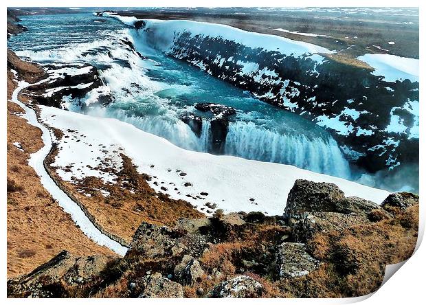 The Gullfoss Waterfalls, Iceland Print by Robert Cane