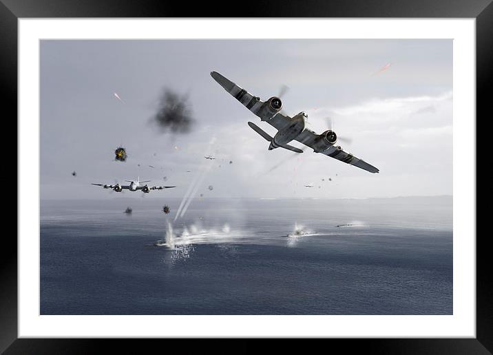Beaufighters attacking E-boats Framed Mounted Print by Gary Eason