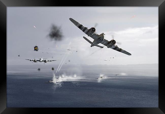 Beaufighters attacking E-boats Framed Print by Gary Eason