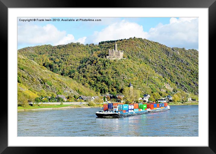 A Rhine boat sails past Burg Maus Framed Mounted Print by Frank Irwin