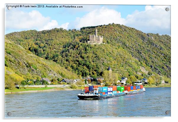 A Rhine boat sails past Burg Maus Acrylic by Frank Irwin