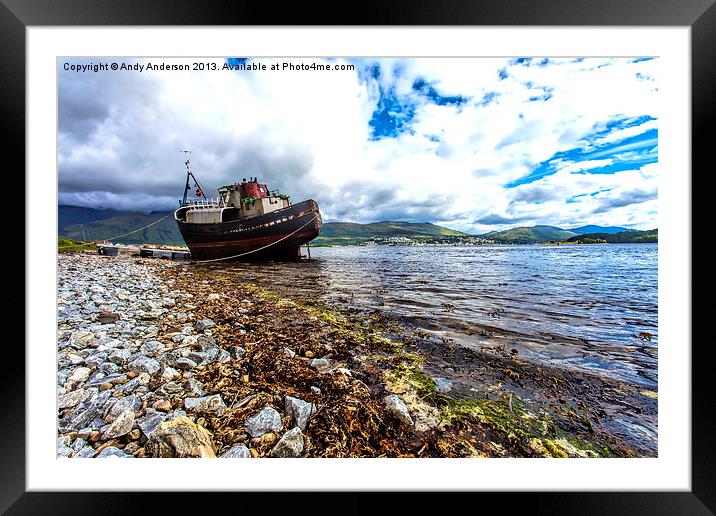 Fishing boat aground near Fort William Framed Mounted Print by Andy Anderson