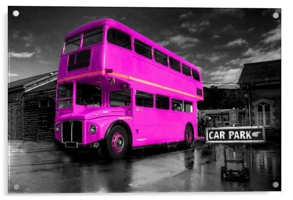 Pink Routemaster Acrylic by Rob Hawkins