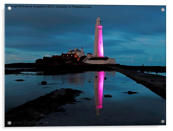 St Marys Lighthouse, Pretty in Pink Acrylic by Graeme Darbyshire