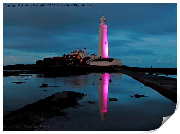 St Marys Lighthouse, Pretty in Pink Print by Graeme Darbyshire