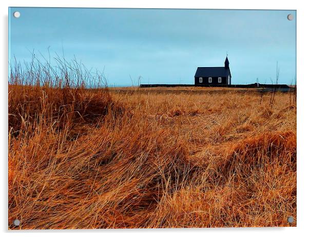 Iceland, Isolated Church Acrylic by Robert Cane
