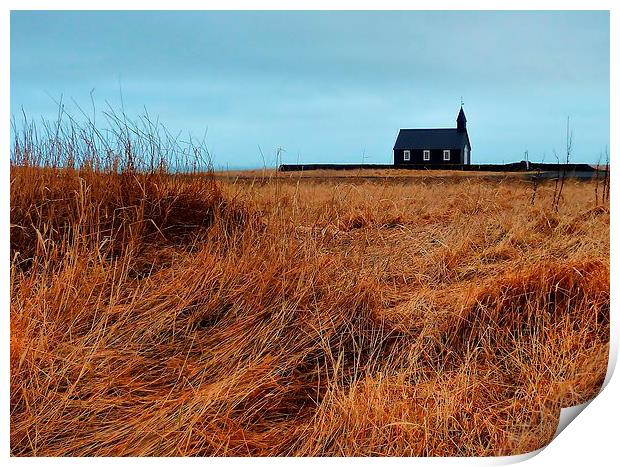 Iceland, Isolated Church Print by Robert Cane