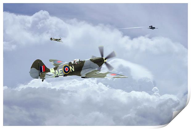 Spitfire XIV,  V-1 Hunter Print by J Biggadike