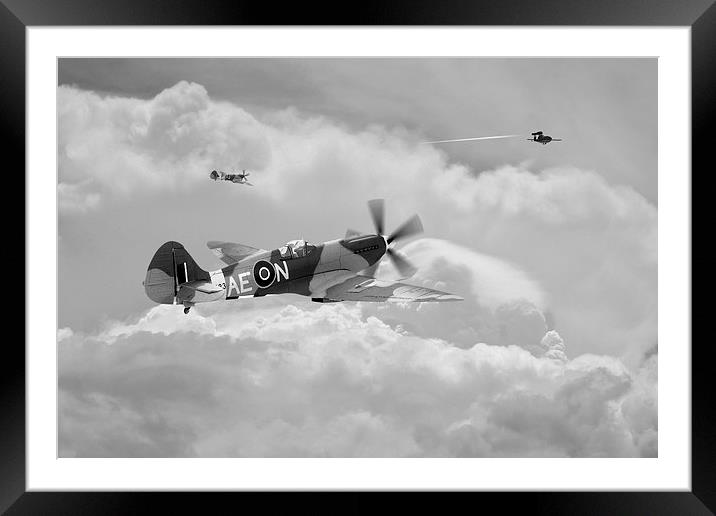 Spitfire XIV,  V-1 Hunter - Mono Framed Mounted Print by J Biggadike