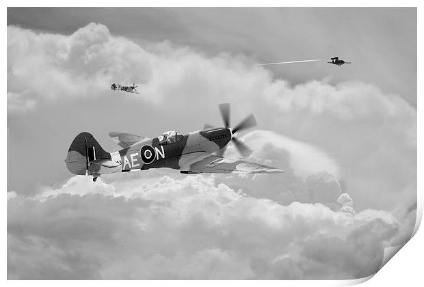 Spitfire XIV,  V-1 Hunter - Mono Print by J Biggadike