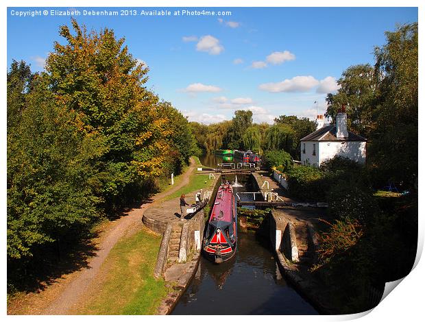 Canal Lock gates opening at Kings Langley Print by Elizabeth Debenham