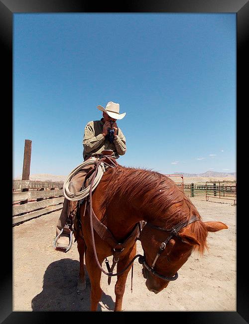 Cowboy and his Caddillac Framed Print by Patti Barrett