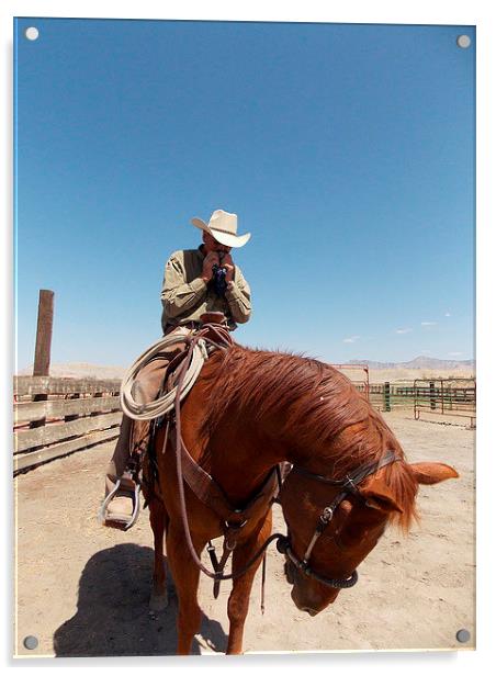 Cowboy and his Caddillac Acrylic by Patti Barrett