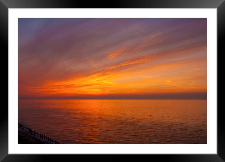 Red Sunset over Ocean Framed Mounted Print by Dean Mitchell