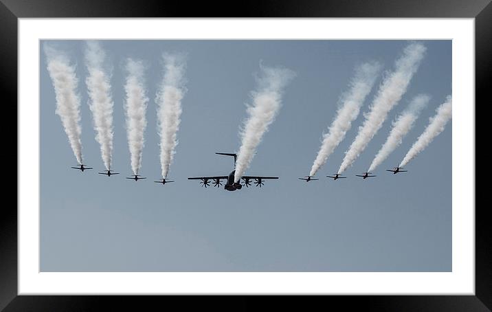 Red Arrows and A400M Flypast Framed Mounted Print by J Biggadike