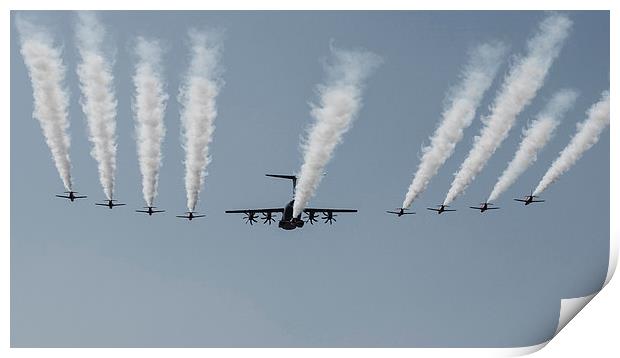 Red Arrows and A400M Flypast Print by J Biggadike