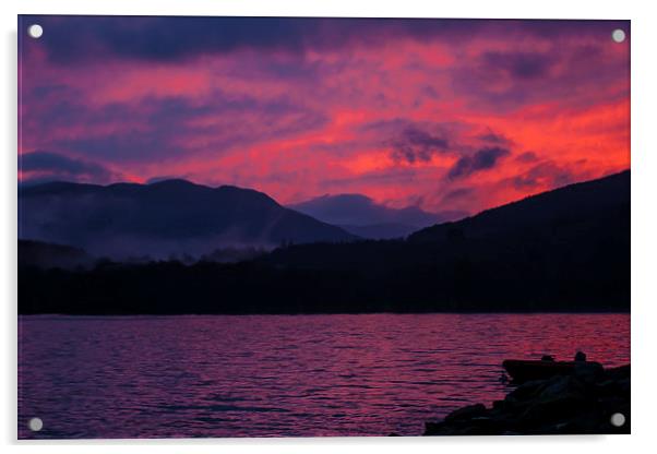Pink sunset, loch Tay Acrylic by Bob  Dale