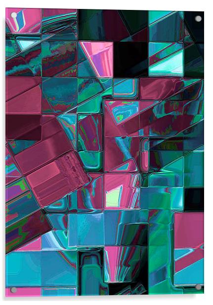 Mosaic Abstract (Claret & Blue) Acrylic by Nicola Hawkes