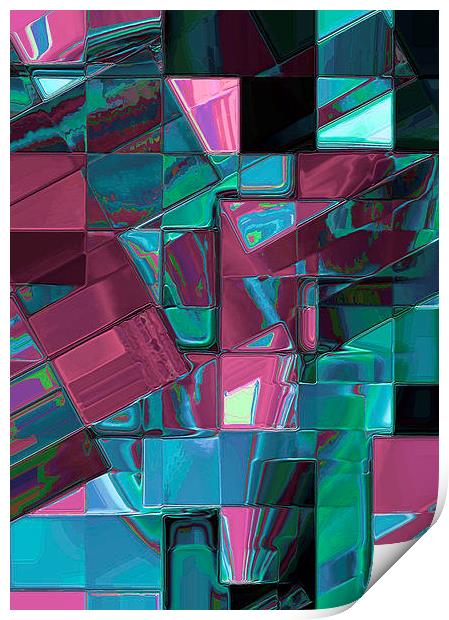 Mosaic Abstract (Claret & Blue) Print by Nicola Hawkes