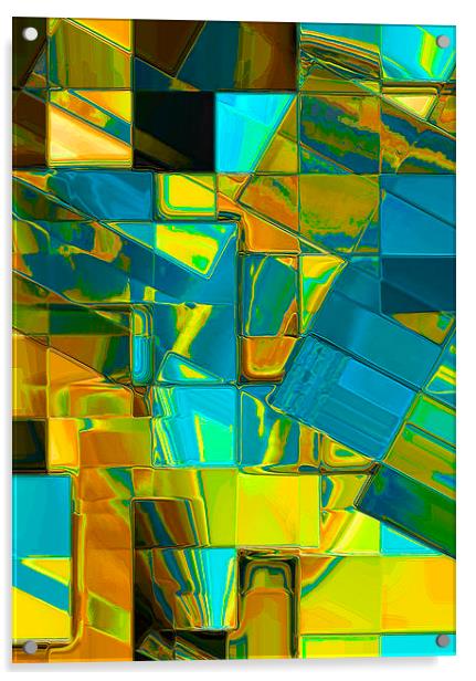 Mosaic Abstract (Blue and Gold) Acrylic by Nicola Hawkes