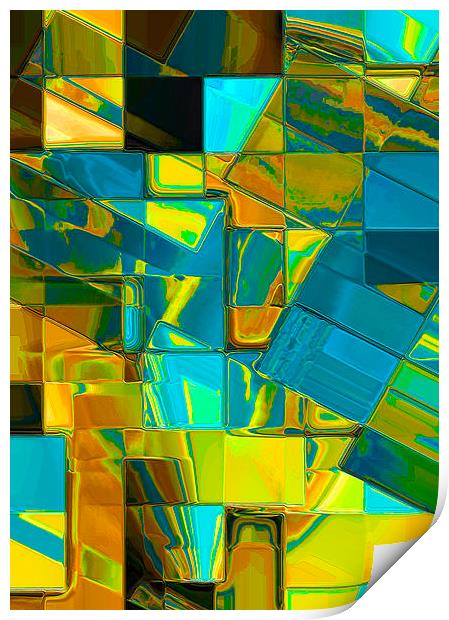 Mosaic Abstract (Blue and Gold) Print by Nicola Hawkes