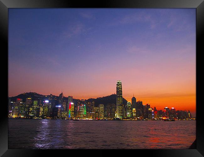 Hong Kong City Sunset Framed Print by Luke Newman