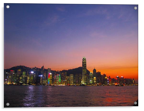 Hong Kong City Sunset Acrylic by Luke Newman