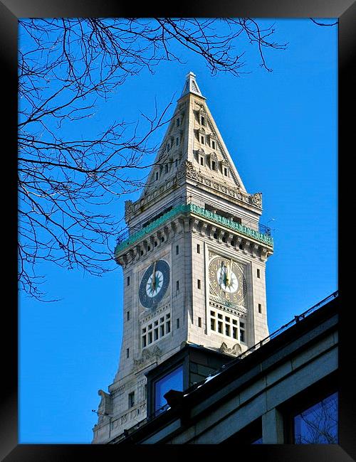 Boston Custom House Tower Framed Print by David Davies
